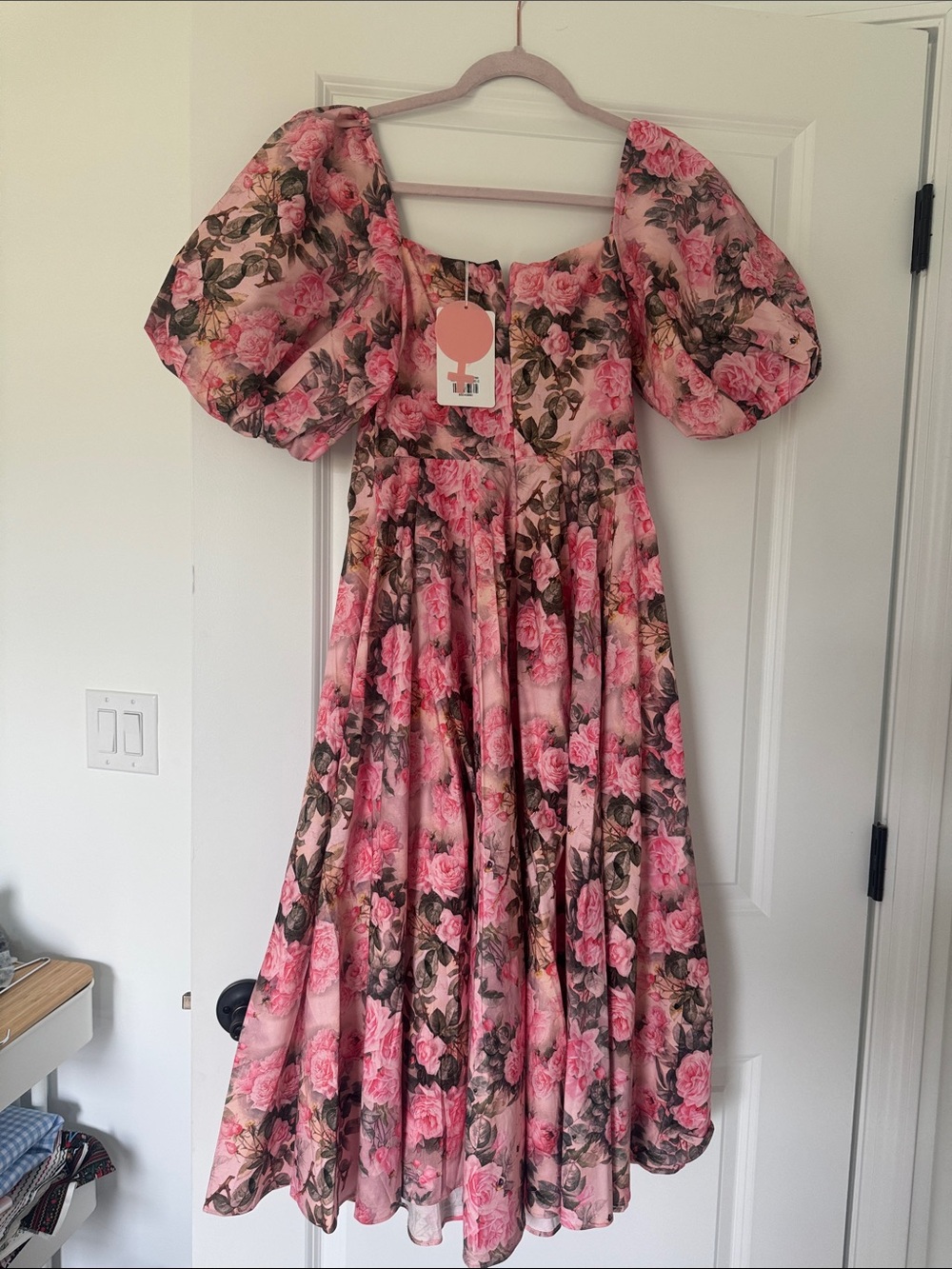Selkie Queen Bee Day Dress Floral Pink Puff-Sleeve Midi Dress - Picture 3 of 5
